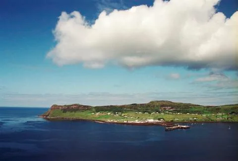Glimpse of the Hebrides coastline with a cloud above, A.D. Stock Photos