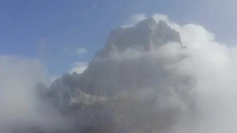 A glimpse of the Monte Pelmo in the middle of clouds, Dolomites Stock Footage 129811147