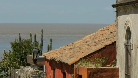 Glimpse of the Rio de la Plata from Colonia del Sacramento. Video stock 85626080