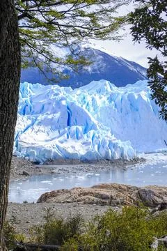 Glimpse of the stunning Perito Moreno Glacier Framed by lush Patagonia natu.. Stock Photos
