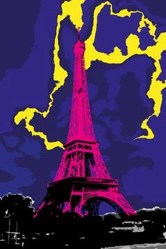 A glimpse of the tower of Paris with lightning. Digital painting. Foto stock