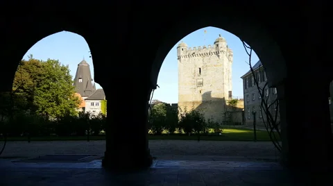 Glimpse into tower from stable Stock Footage