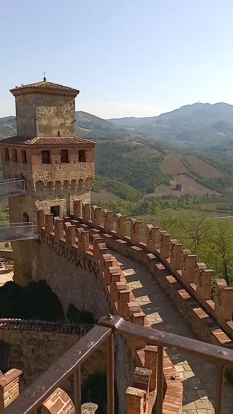 Glimpse of Vigoleno from the tower Video stock 255439193