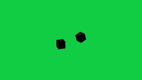 Glinting light revealing 2 black dice tumbling rotating settling showing shiny Stock Footage 340269569