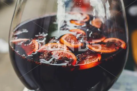 Glintwine mulled wine for sale at country fair, closeup Stock Photos