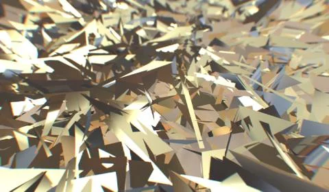 Glitch 3d render, golden modern shattered field texture, random triangles Stockillustratie