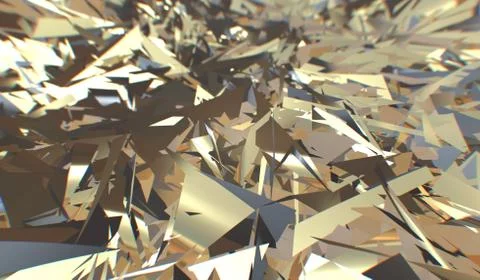 Glitch 3d render, golden modern shattered field texture, random triangles Stock Illustration