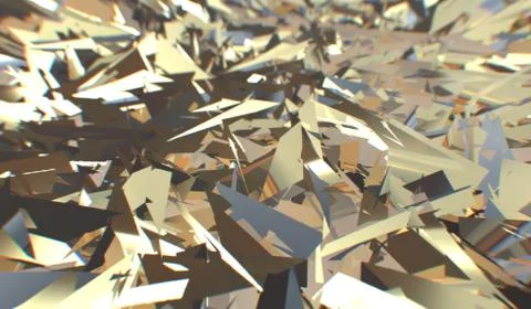 Glitch 3d render, golden modern shattered field texture, random triangles Stockillustratie