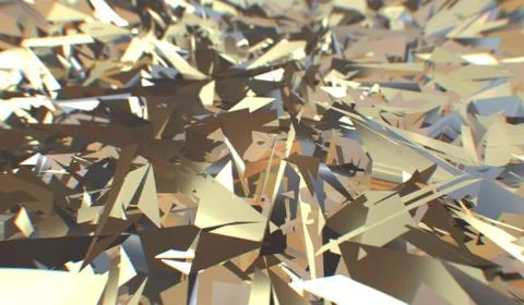 Glitch 3d render, golden modern shattered field texture, random triangles Stock Illustration