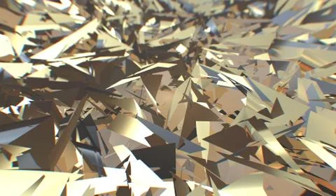 Glitch 3d render, golden modern shattered field texture, random triangles 库存插图