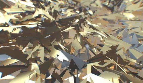 Glitch 3d render, golden modern shattered field texture, random triangles Stock Illustration
