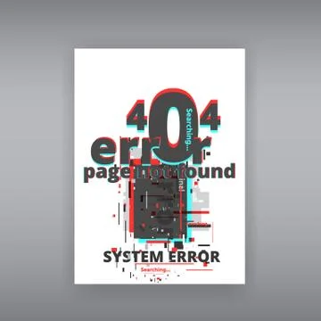 Glitch 404 page not found template. Tv distorted signal chaos, glitched effec Stock Illustration