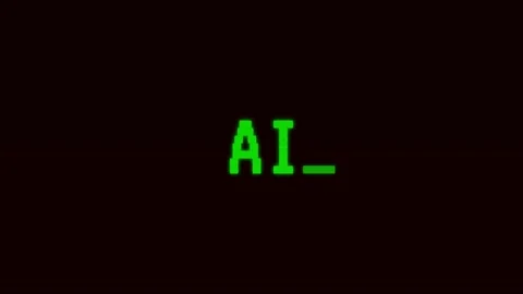 Glitch AI text animation with typing effect on computer Screen 4k video. Stock Footage 315821405