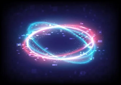Glitch and pixels. Technology glowing swirl light effect. Power energy of cir イラスト素材
