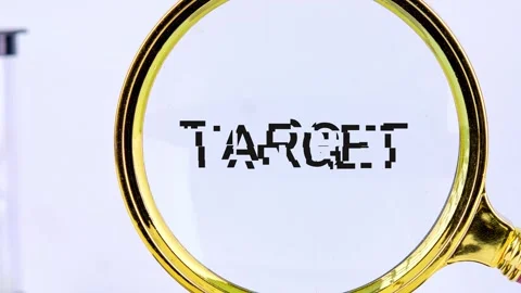 Glitch animation revealing the word Target under magnifying glass with hourglass Stock Footage 342247635