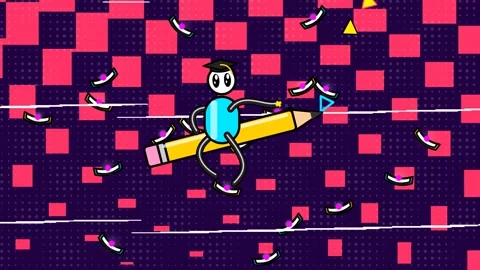 Glitch Animation Of Stick Figure Student Flying On Pencil With Graduation Cap Video stock 341366312