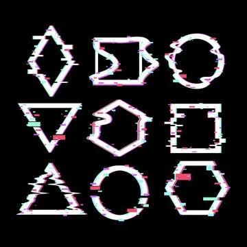 Glitch art frames displaying retro digital distortion effect Stock Illustration