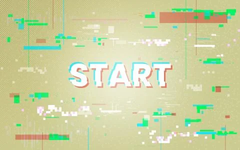 Glitch background. Start to play concept. Retro game backdrop with color Stock Illustration