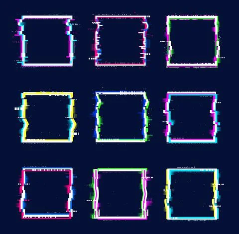 Glitch banner square frames, abstract borders set Stockillustratie
