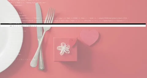 Glitch bar sliding in causing code lines scrolling over red tabletop distorting Stock Footage 317747703