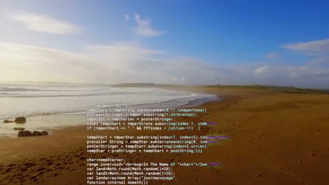 Glitch block rising, code shifting, breaking and fading, camera panning right Stock Footage 333648470