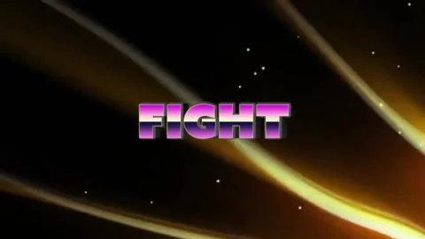 Glitch blur starting gradient FIGHT text animating over golden ribbons, specks Stockbeeldmateriaal 310385508