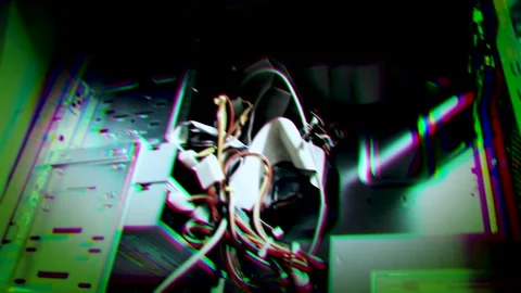 Glitch Camera Traveling Through Old Computer Waste Equipment Stock Footage 305805992