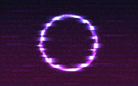 Glitch circle. Neon round element. Cyberpunk banner template. Futuristic di.. Stock Illustration