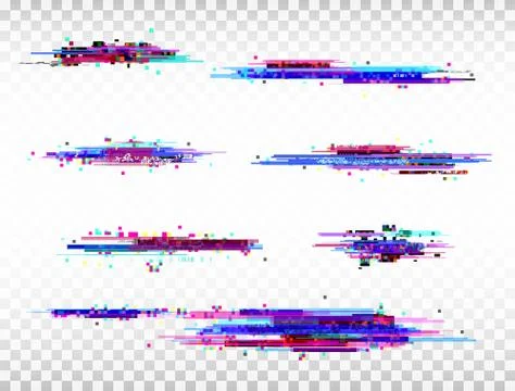 Glitch color elements set. Digital noise abstract design. Color pixel glitch Stock Illustration