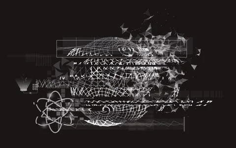 Glitch composition with 3d shapes. Modern digital video effect. Distorted Stock Illustration