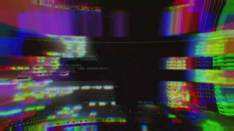 Glitch cubes of separated rgb code on the monitor screen. Stock Footage 236080587