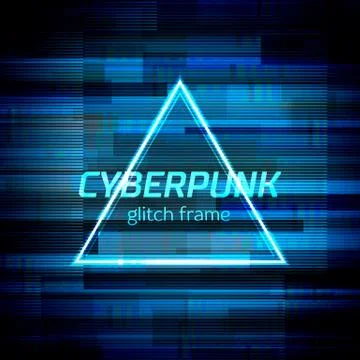 Glitch cyberpunk frame with technology error and neon shape Ilustración de archivo