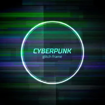 Glitch cyberpunk frame with technology error and neon shape Stock Illustration