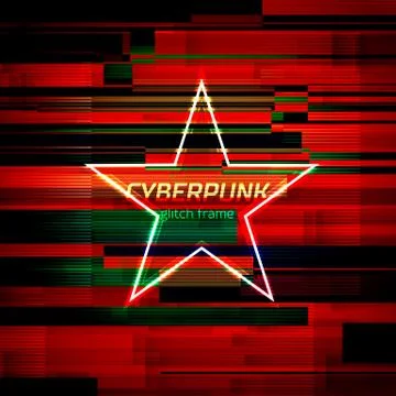 Glitch cyberpunk frame with technology error and neon shape Stock Illustration