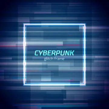 Glitch cyberpunk frame with technology error and neon shape Ilustración de archivo