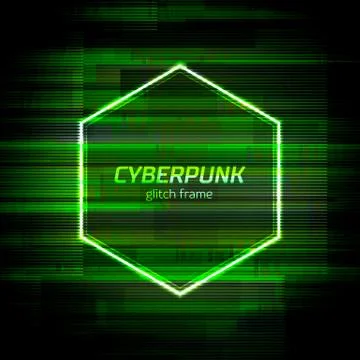 Glitch cyberpunk frame with technology error and neon shape Stock Illustration