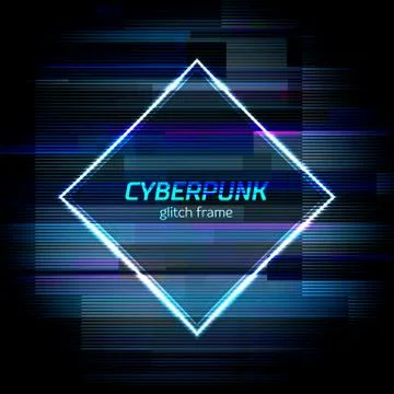 Glitch cyberpunk frame with technology error and neon shape Stock Illustration