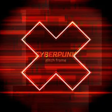 Glitch cyberpunk frame with technology error and neon shape Illustrazione stock