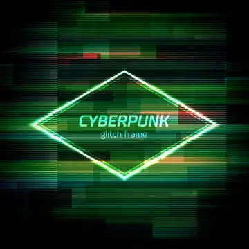 Glitch cyberpunk frame with technology error and neon shape Stock Illustration