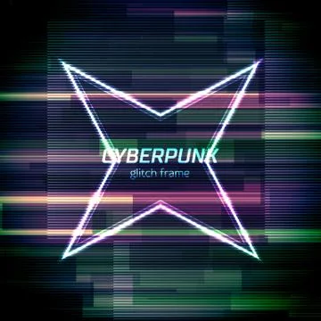 Glitch cyberpunk frame with technology error and neon shape Stock Illustration
