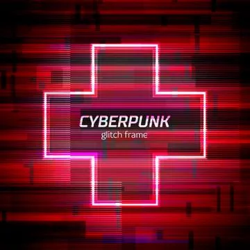 Glitch cyberpunk frame with technology error and neon shape Illustrazione stock