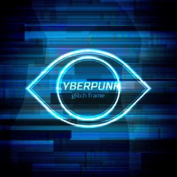 Glitch cyberpunk frame with technology error and neon shape Illustrazione stock