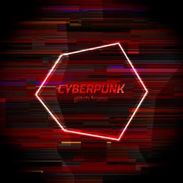 Glitch cyberpunk frame with technology error and neon shape Ilustración de archivo