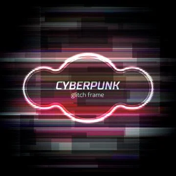 Glitch cyberpunk frame with technology error and neon shape Stock Illustration