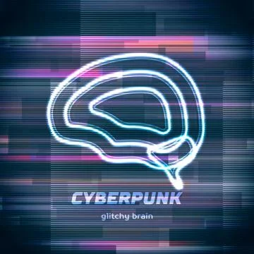 Glitch cyberpunk frame with technology error and neon shape Stock Illustration