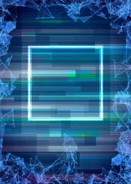 Glitch cyberpunk frame with technology error and neon shape Stock Illustration
