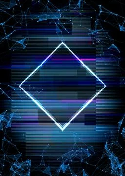 Glitch cyberpunk frame with technology error and neon shape Stock Illustration