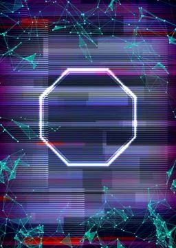 Glitch cyberpunk frame with technology error and neon shape Stock Illustration