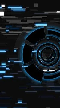 Glitch design with neon light, round technical detail, screen color distortion, Stock Illustration