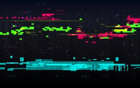 Glitch digital distortion template. Random color lines. Abstract color pixels on Stock-Illustration